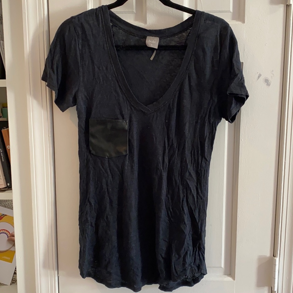 Bobi Leather Pocket Vneck